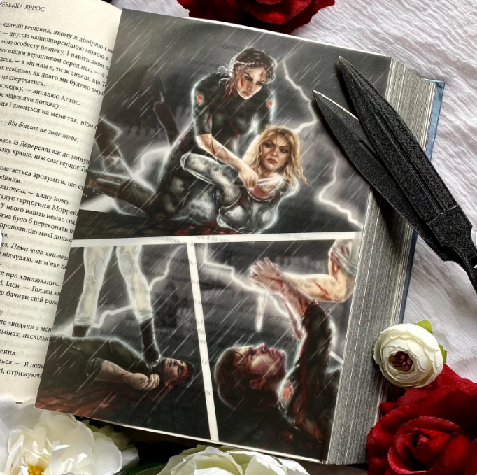 Onyx Storm overlay close-up with semi-translucent vellum illustration