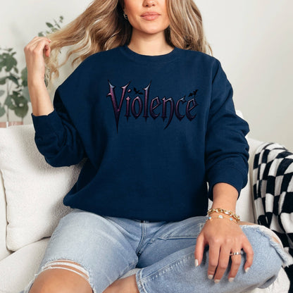 "Violence" Graphic Sweatshirt: Forest Green / S