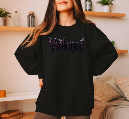 "Violence" Graphic Sweatshirt: Forest Green / S