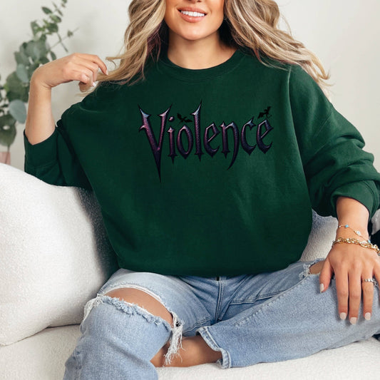 "Violence" Graphic Sweatshirt: Forest Green / S