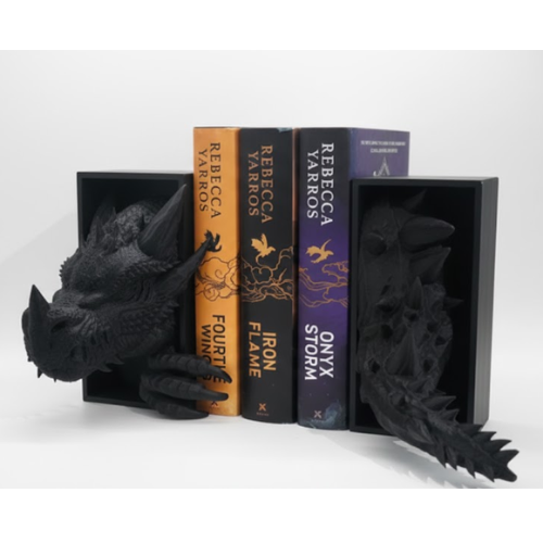Shadow Sovereign Dragon Bookends | Fourth Wing Fantasy Shelf Decor