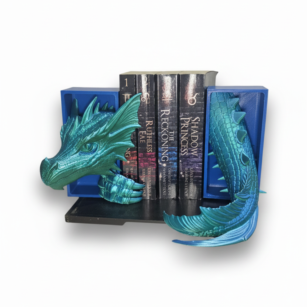 The "Azure Guardian" Dragon Bookends Shimmering Elemental Edition