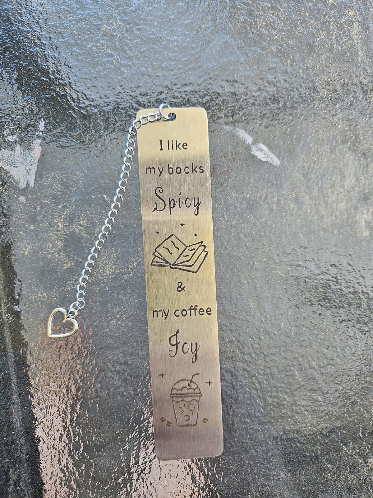 The "Spicy Books & Icy Coffee" Metal Bookmark