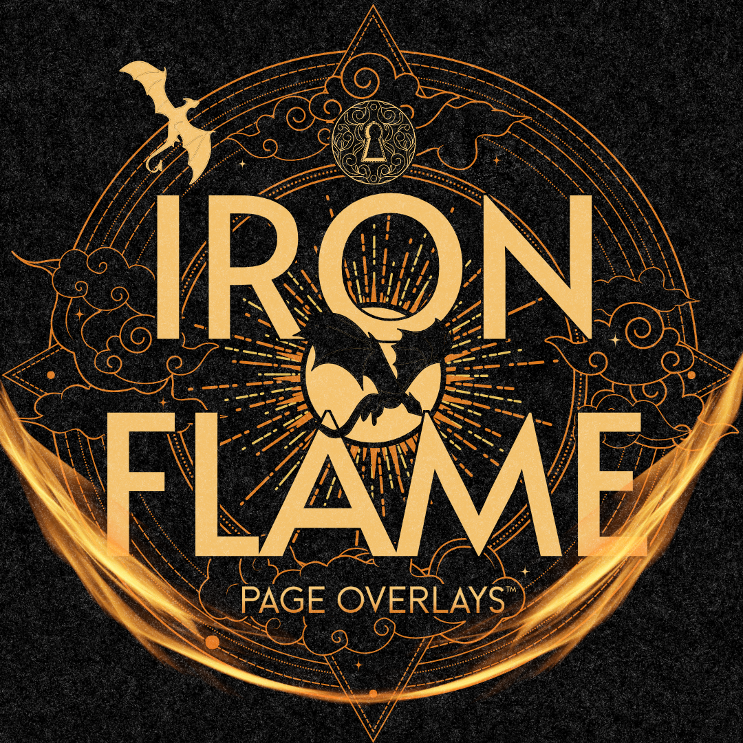 Iron Flame page overlays for US hardback shown inside the book
