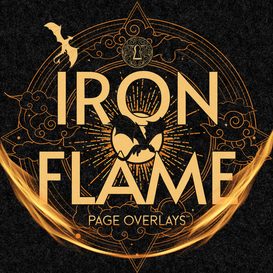 Iron Flame page overlays for US hardback shown inside the book