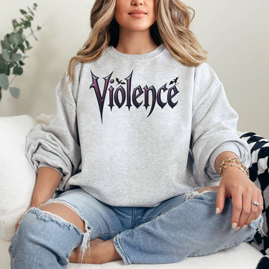 "Violence" Graphic Sweatshirt: Forest Green / S
